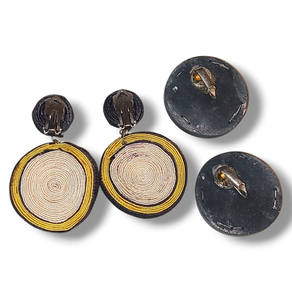 Lot 2‎ Vintage Clip On Earrings Beaded Red Black Gold Zebra Disc Statement - Picture 2 of 2
